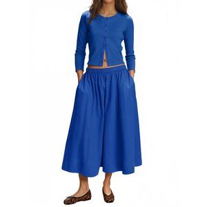 2 Piece Knit Cardigan Elastic Waist Midi Skirt, SMALL, 5K-143SET003